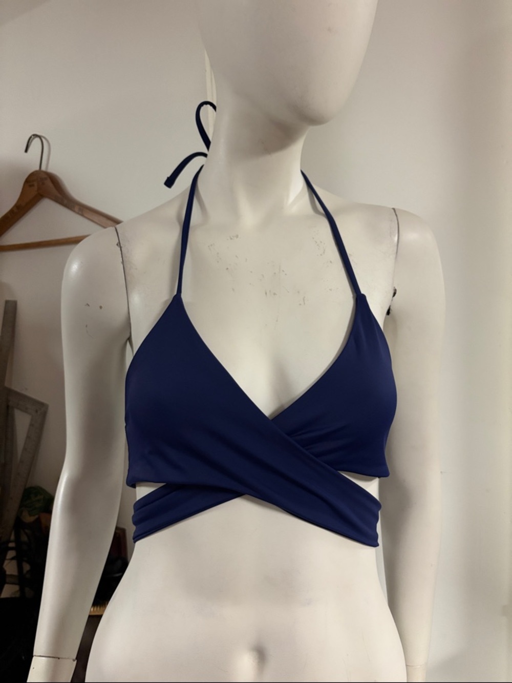 Cupshe Navy Blue Wrap Halter Swim Top Size Small